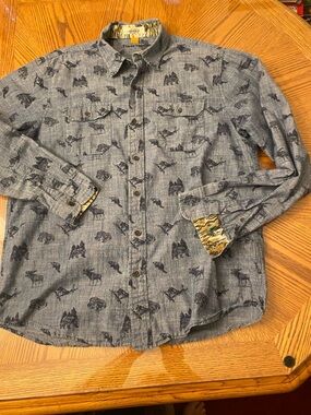 Indigo Blue Grey Wildlife Chambray Button-Down Shirt